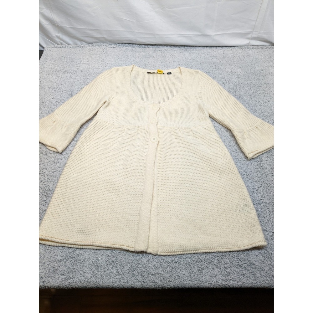 Vtg Michelle Nicole Cardigan Sweater Womens Large‎ Ivory Wool Blend Cottagecore
